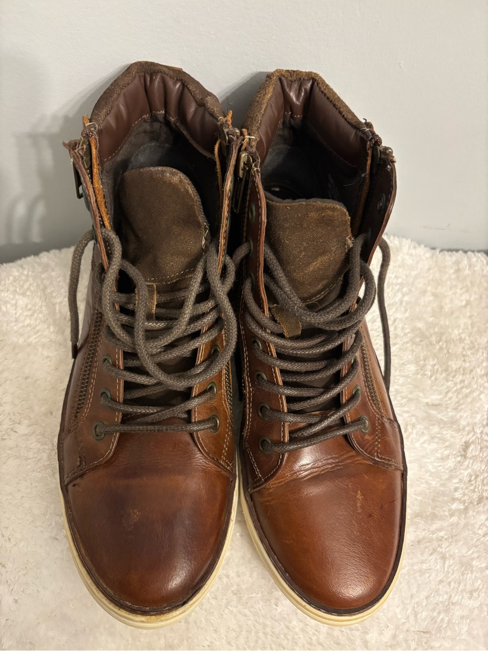 Kenneth Cole Reaction Brown Leather Lace-Up High-Top Boots